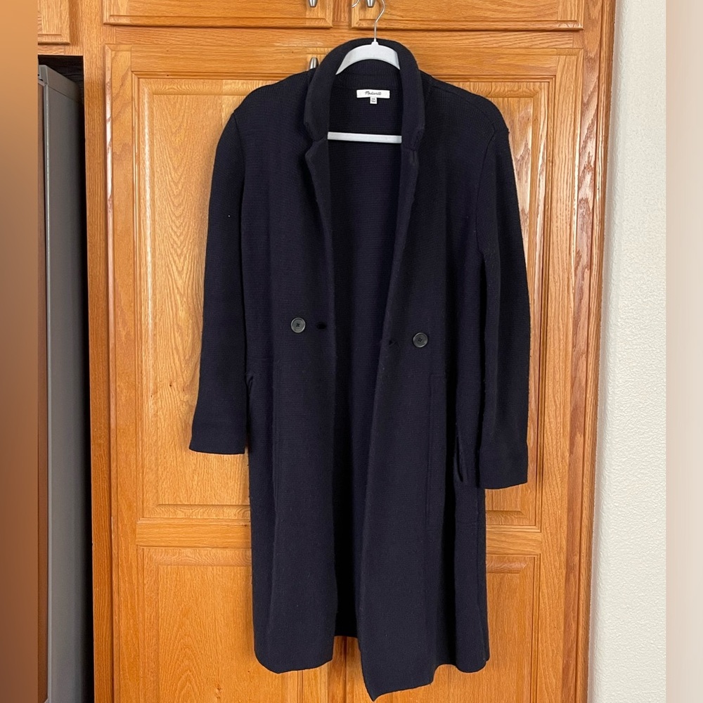 MADEWELL Navy Blue Long Knit Coat -XXS